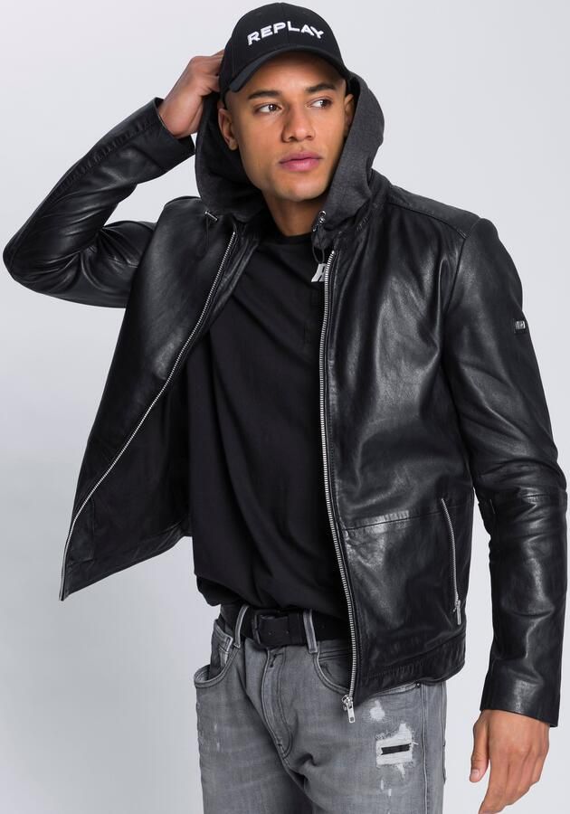 Bruno Banani Leren jack van lamsnappa leer getailleerde snit met afneembare capuchon - Foto 5