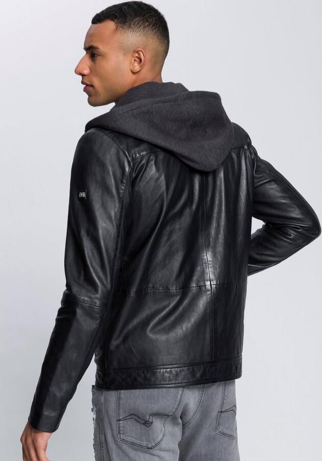 Bruno Banani Leren jack van lamsnappa leer getailleerde snit met afneembare capuchon - Foto 4