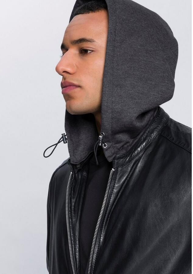 Bruno Banani Leren jack van lamsnappa leer getailleerde snit met afneembare capuchon - Foto 2
