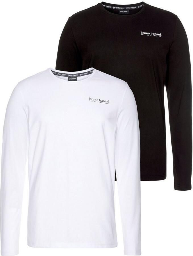 Bruno Banani Shirt met lange mouwen smal gesneden bedrukt van katoen in 2-pack (Set van 2)