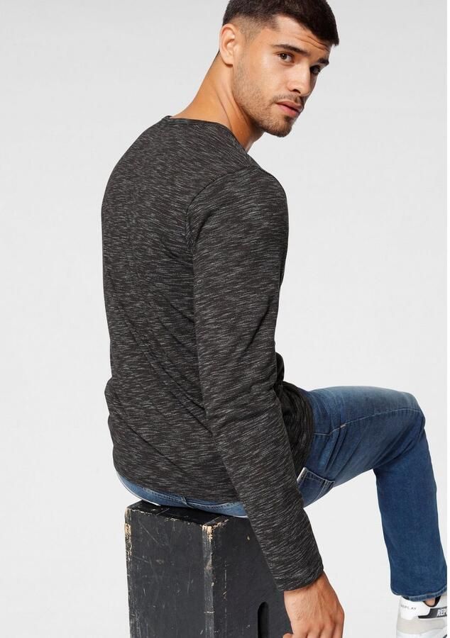 Bruno Banani Shirt met lange mouwen smalle pasvorm gemêleerde look en print - Foto 3