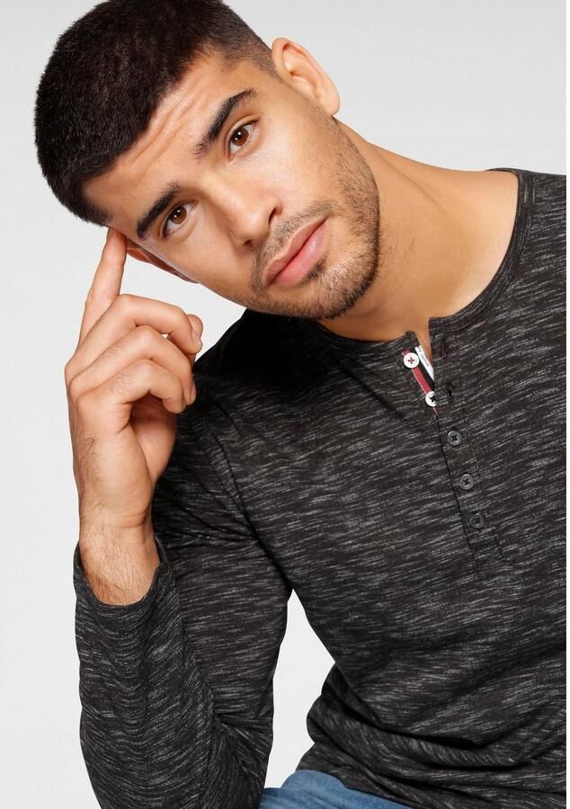 Bruno Banani Shirt met lange mouwen smalle pasvorm gemêleerde look en print - Foto 4