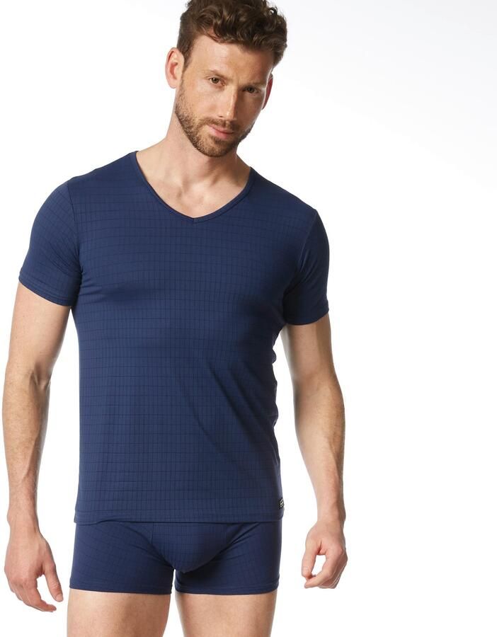 Bruno Banani Shirt met V-hals CHECK LINE 2.0 Pique optiek korte mouw V-hals katoen-mix - Foto 5