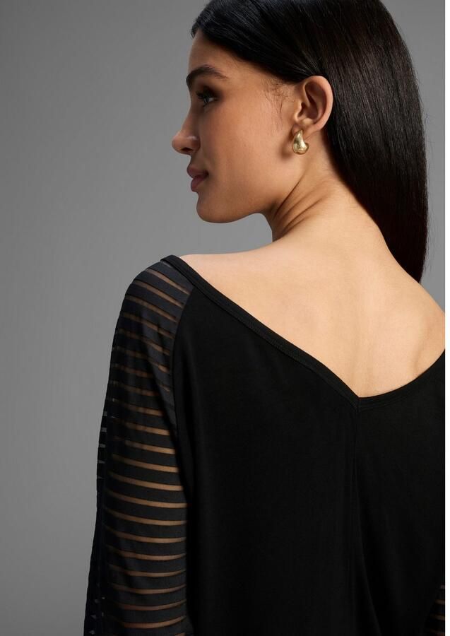 Bruno Banani Shirt met V-hals met mesh-strepen in de mouw nieuwe collectie