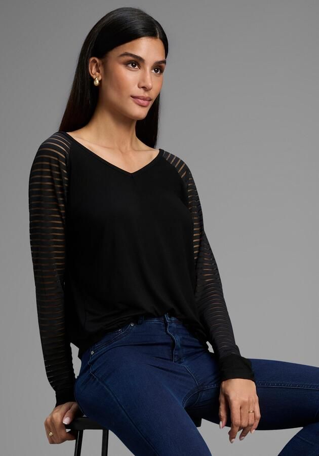 Bruno Banani Shirt met V-hals met mesh-strepen in de mouw nieuwe collectie - Foto 4