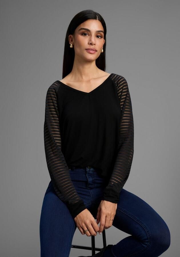 Bruno Banani Shirt met V-hals met mesh-strepen in de mouw nieuwe collectie - Foto 5