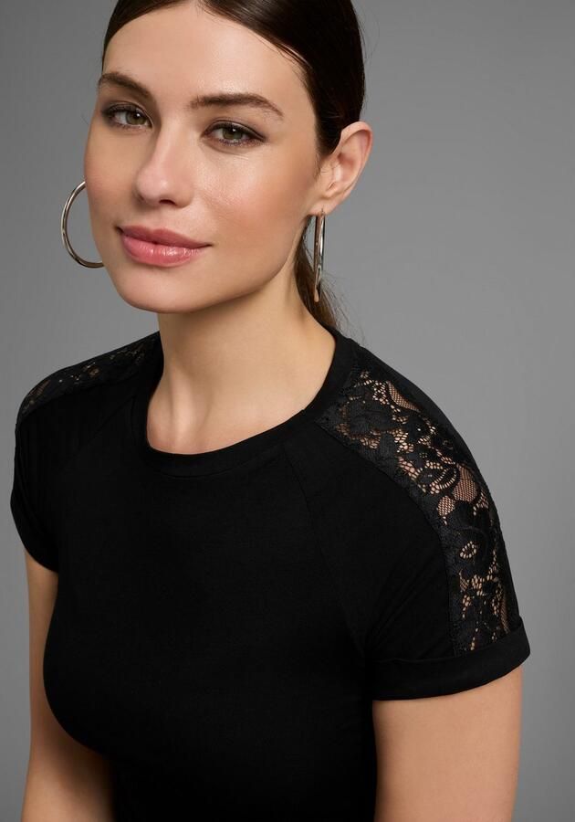 Bruno Banani T-shirt met kantinzet in de raglanmouw nieuwe collectie - Foto 3