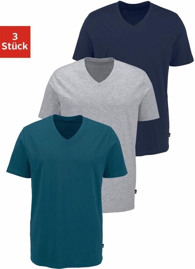 Bruno Banani T-shirt met v-hals perfecte pasvorm van elastisch katoen (3-delig Set van 3) - Foto 4