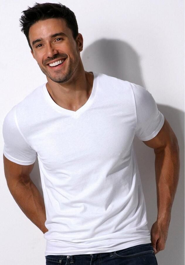 Bruno Banani T-shirt met v-hals perfecte pasvorm van elastisch katoen (3-delig Set van 3) - Foto 4