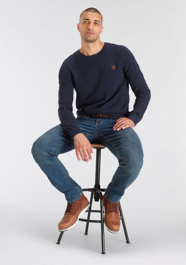 Bruno Banani Trui met ronde hals in modieuze tricot-look - Foto 6