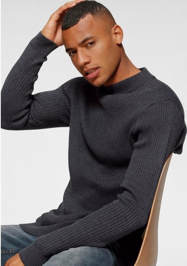 Bruno Banani Trui met staande kraag in ribbrei-look - Foto 3