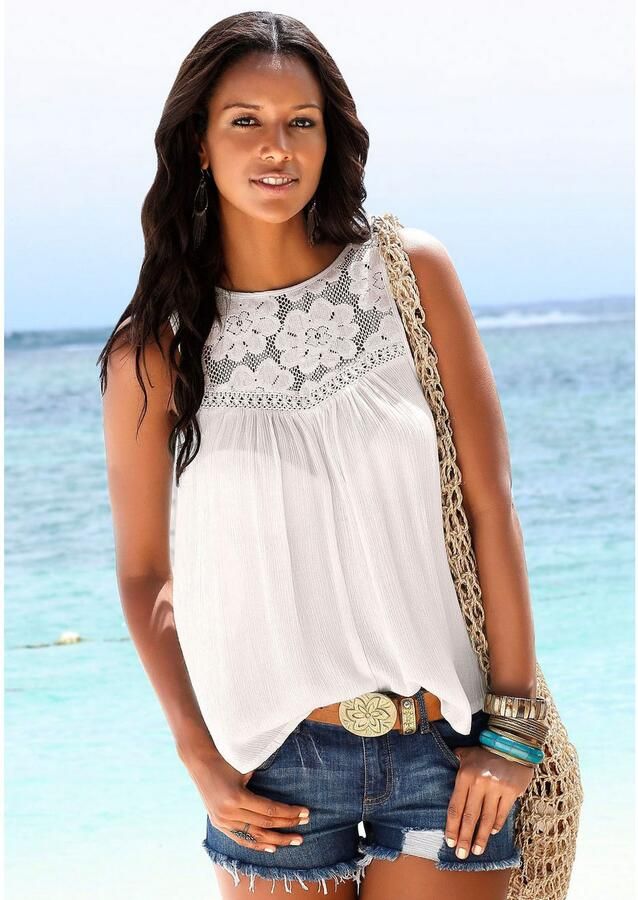 Buffalo Crêpe-blouse met kanten inzetstuk blouse boho stijl - Foto 4