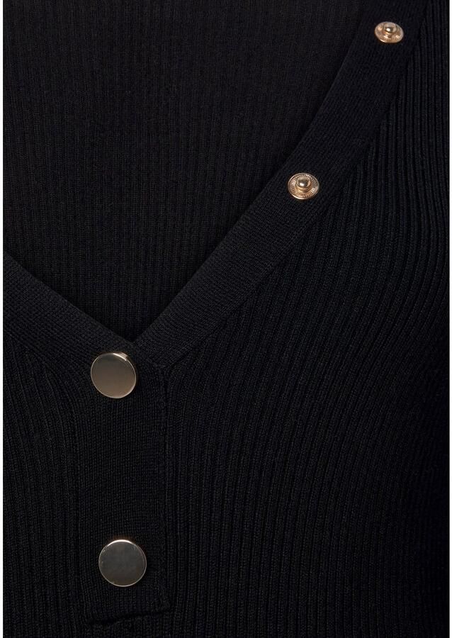 Buffalo Gebreide jurk met v-hals en decoratieve knopen figuuraccentuerend casual-chic