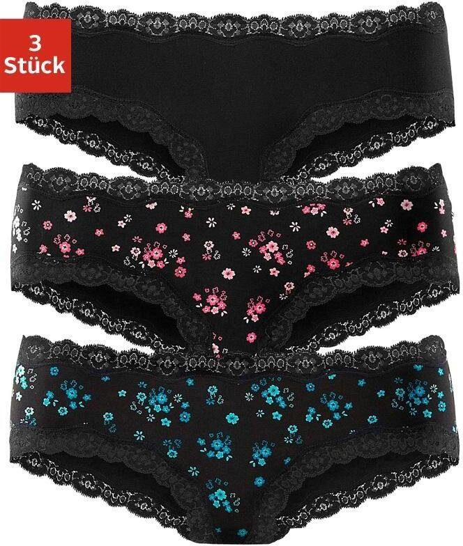 Buffalo Hipster van elastische katoen met florale kant (3 stuks) - Foto 3