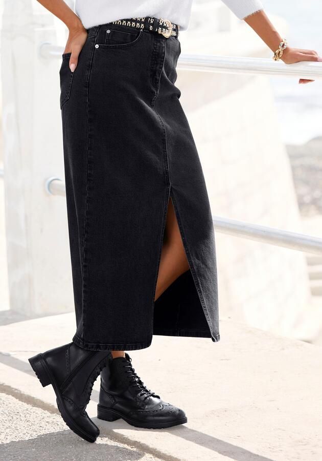 Buffalo Jeans rok in modieuze midi-lengte elastische denimrok met split zomerrok - Foto 11