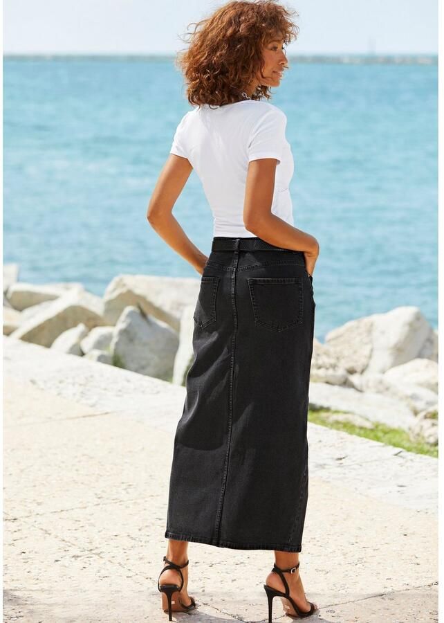 Buffalo Jeans rok in modieuze midi-lengte elastische denimrok met split zomerrok