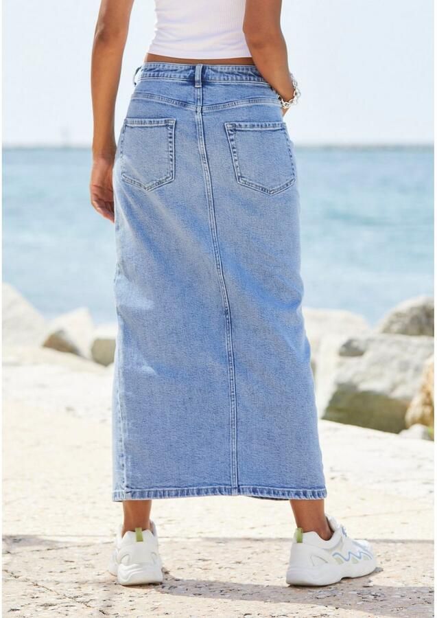 Buffalo Jeans rok in modieuze midi-lengte elastische denimrok met split zomerrok - Foto 3
