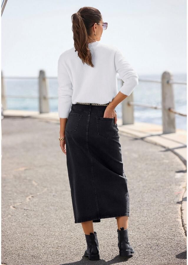 Buffalo Jeans rok in modieuze midi-lengte elastische denimrok met split zomerrok - Foto 5