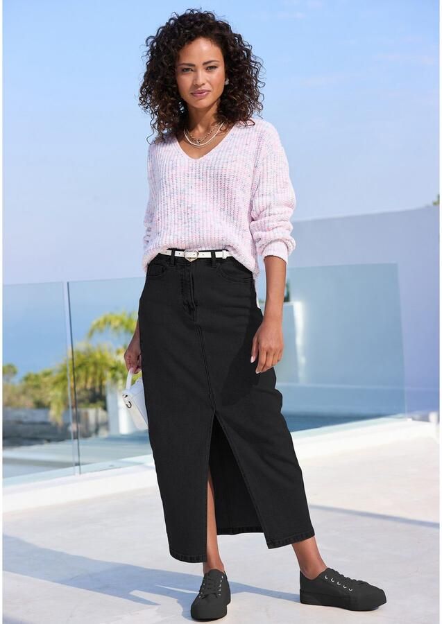 Buffalo Jeans rok in modieuze midi-lengte elastische denimrok met split zomerrok - Foto 6