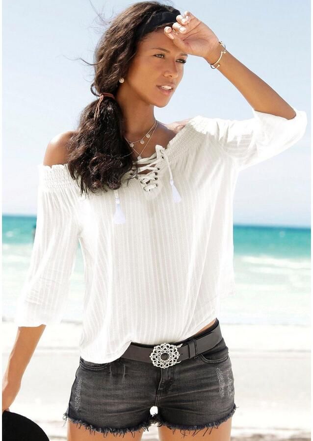 Buffalo Jeanshotpants met franjes aan de zoom shorts van elastisch katoen - Foto 3