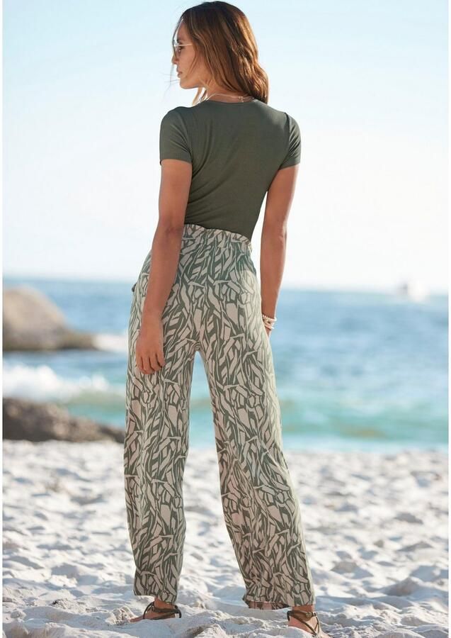 Buffalo Jerseybroek met all-over print in paperbag-look wide-leg - Foto 4