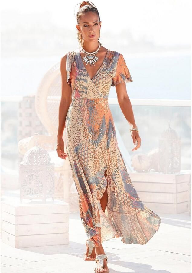 Buffalo Maxi-jurk met animal print split en volants vleermuismouwen jurk met print - Foto 5