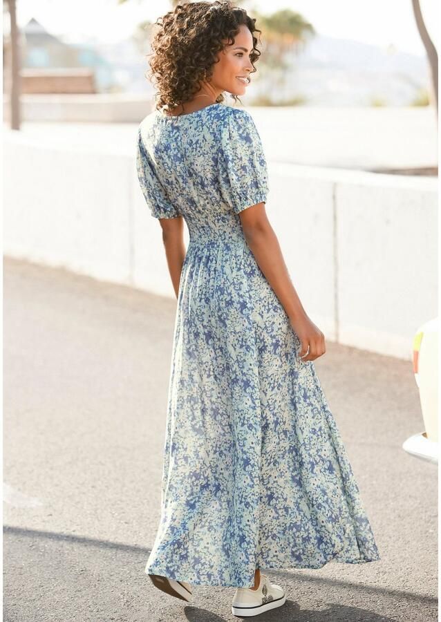 Buffalo Maxi-jurk met delicate bloemenprint en v-hals zomerjurk strandjurk