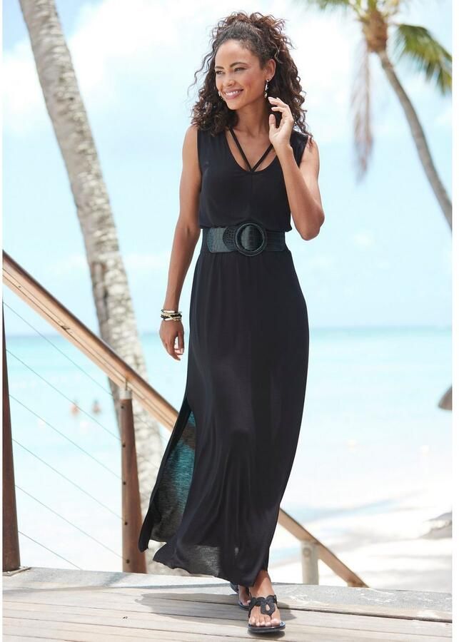 Buffalo Maxi-jurk met sierbandjes en split zomerjurk strandjurk - Foto 1