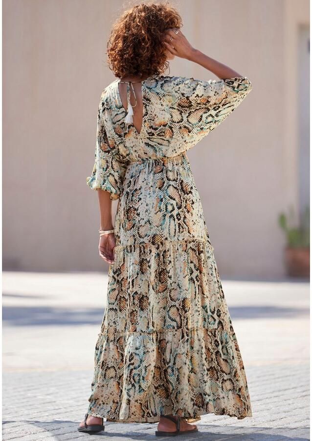 Buffalo Maxi-jurk met slangenmotief en v-hals zomerjurk casual-chic