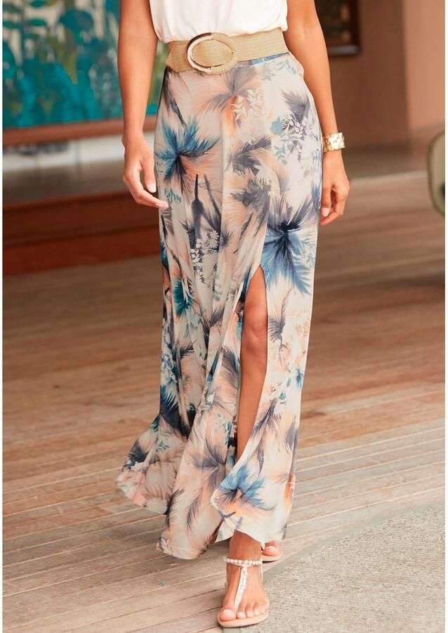 Buffalo Maxirok van viscose-jersey lange zomerrok met aloverprint en split - Foto 3