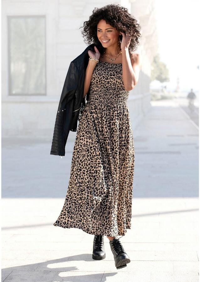 Buffalo Midi-jurk met gesmokte top en animal print leo jurk zomerjurk - Foto 4