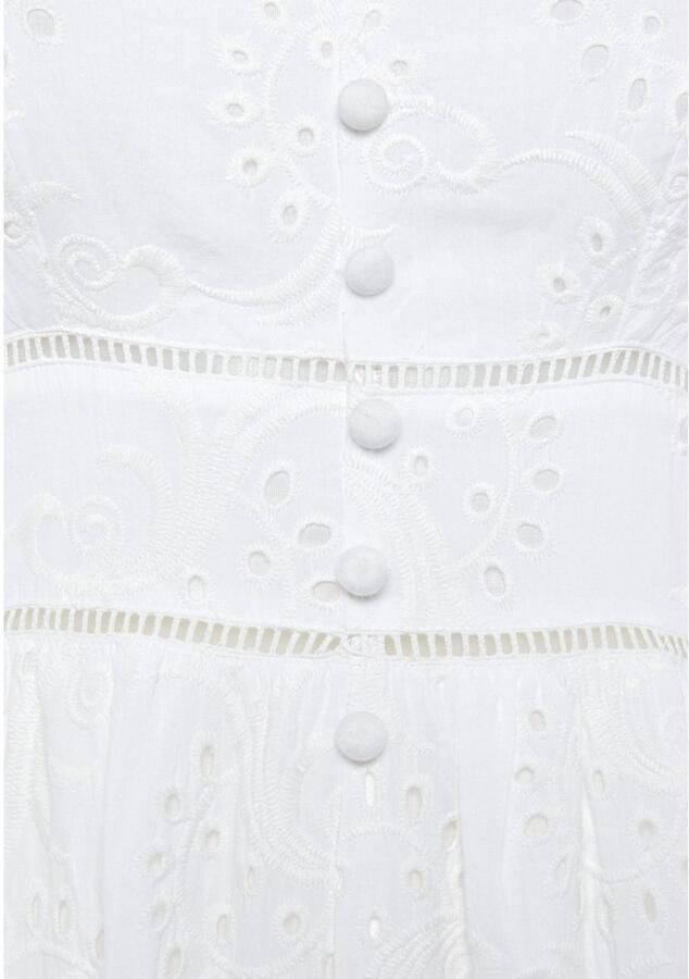 Buffalo Midi-jurk met hoogwaardige gaatjesborduurwerk luchtige zomerjurk van katoen - Foto 3