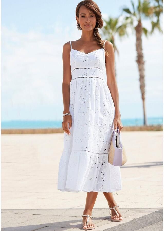 Buffalo Midi-jurk met hoogwaardige gaatjesborduurwerk luchtige zomerjurk van katoen - Foto 2