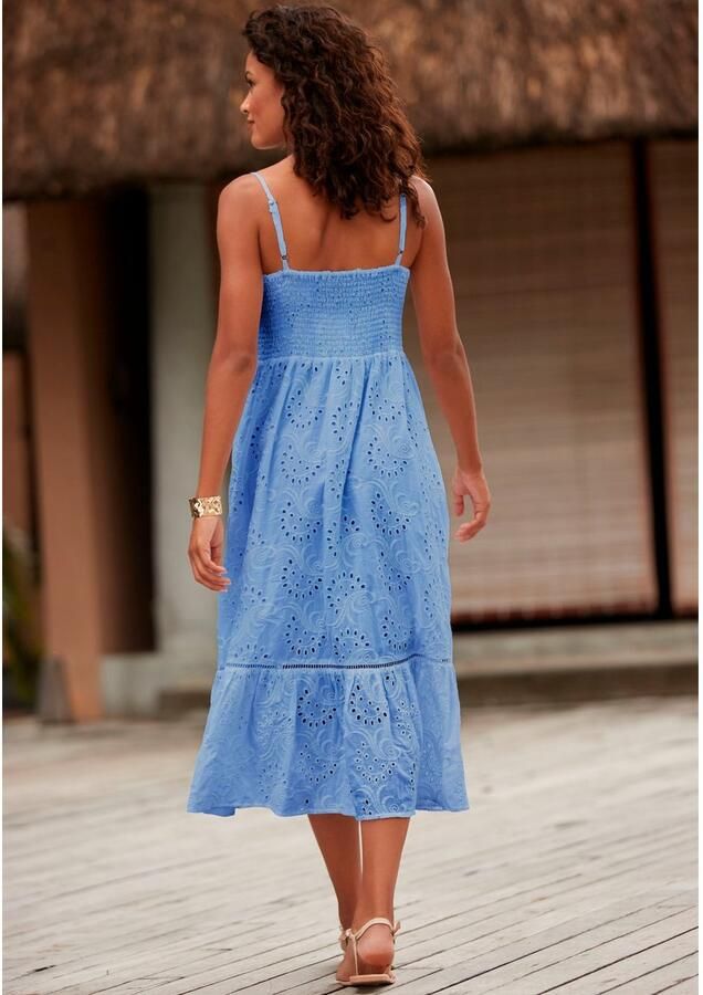 Buffalo Midi-jurk met hoogwaardige gaatjesborduurwerk luchtige zomerjurk van katoen - Foto 3