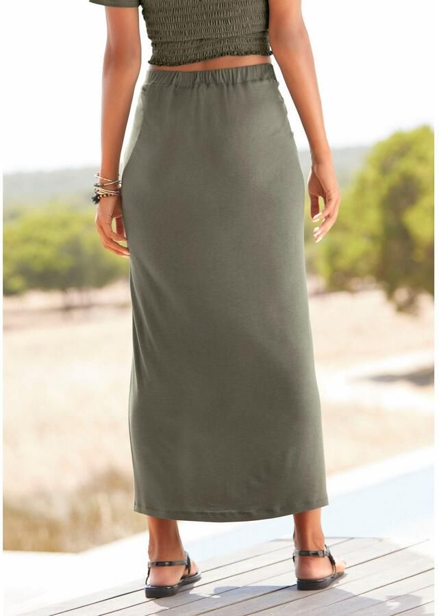 Buffalo Midirok met split en sierknoopsluiting elastische jersey rok strandrok