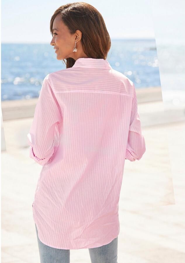 Buffalo Overhemdblouse met strepenpatroon achter langer gesneden klassieke damesblouse - Foto 3