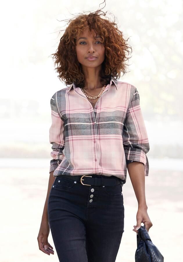Buffalo Overhemdblouse van zachte flanel met blousekraag flanellen shirt ruitblouse - Foto 5