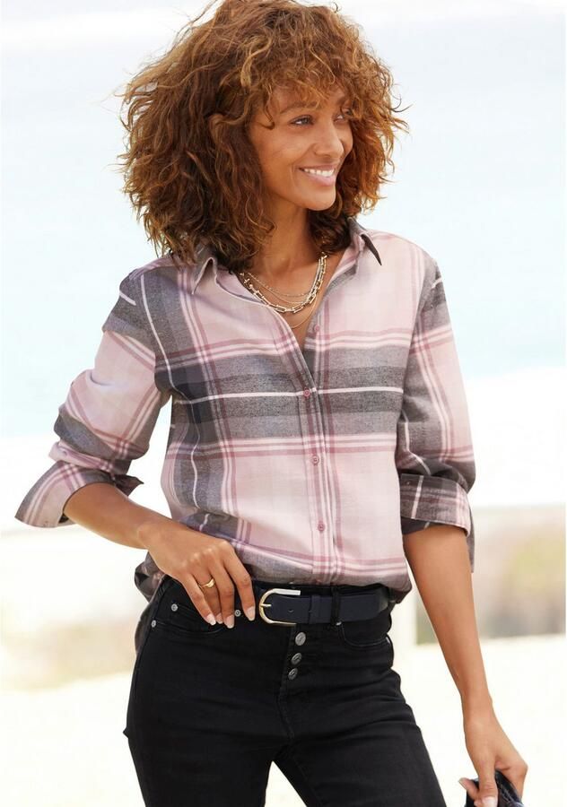 Buffalo Overhemdblouse van zachte flanel met blousekraag flanellen shirt ruitblouse - Foto 4