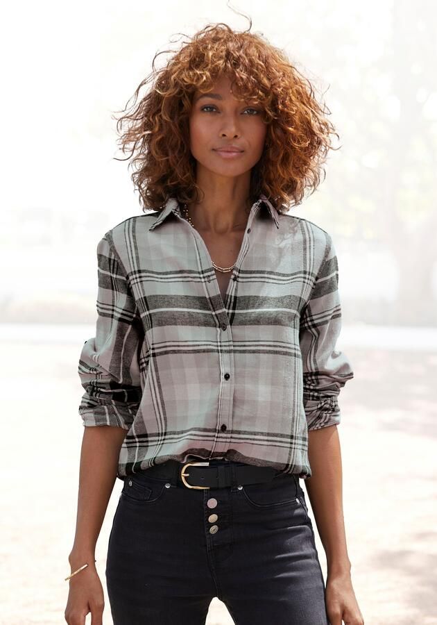 Buffalo Overhemdblouse van zachte flanel met blousekraag flanellen shirt ruitblouse - Foto 4