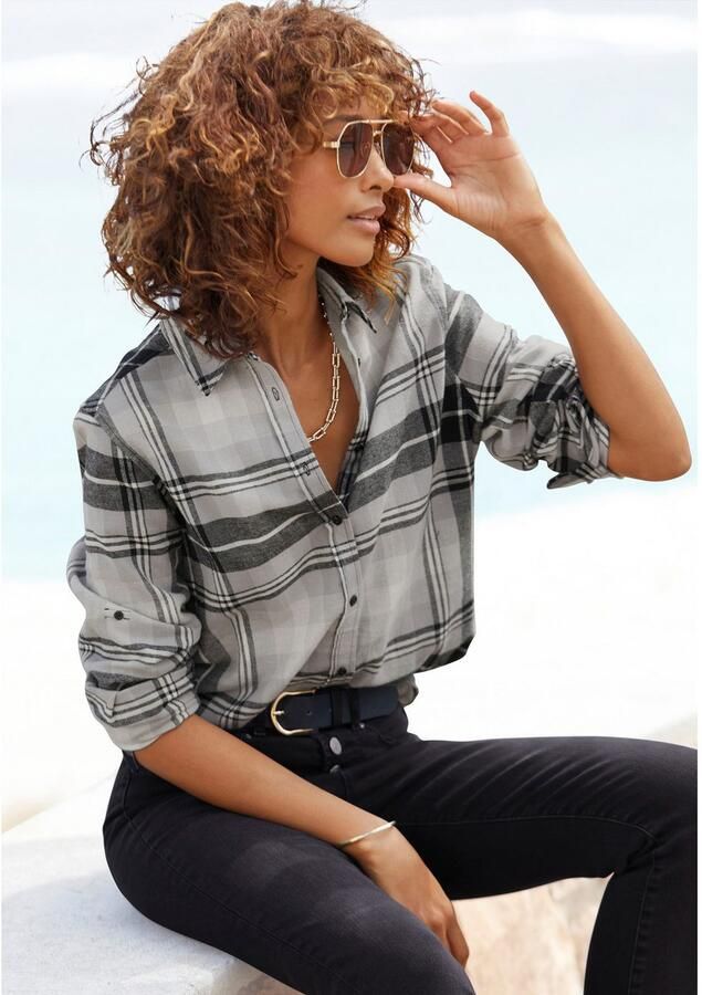 Buffalo Overhemdblouse van zachte flanel met blousekraag flanellen shirt ruitblouse - Foto 2