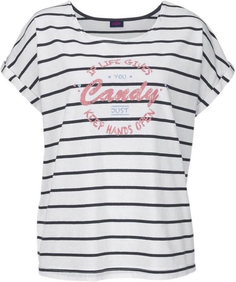 Buffalo Pyjama in streep-look met gekleurde frontprint (2-delig 1 stuk)