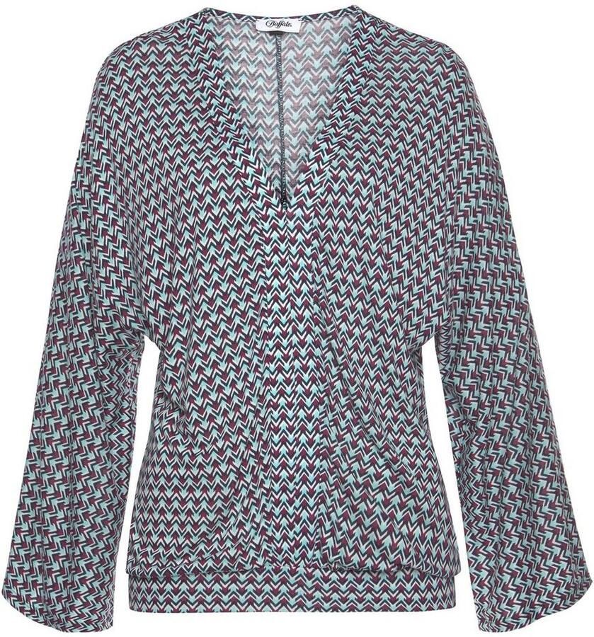 Buffalo Shirt met 3 4 mouwen met v-hals en losse pasvorm casual-casual