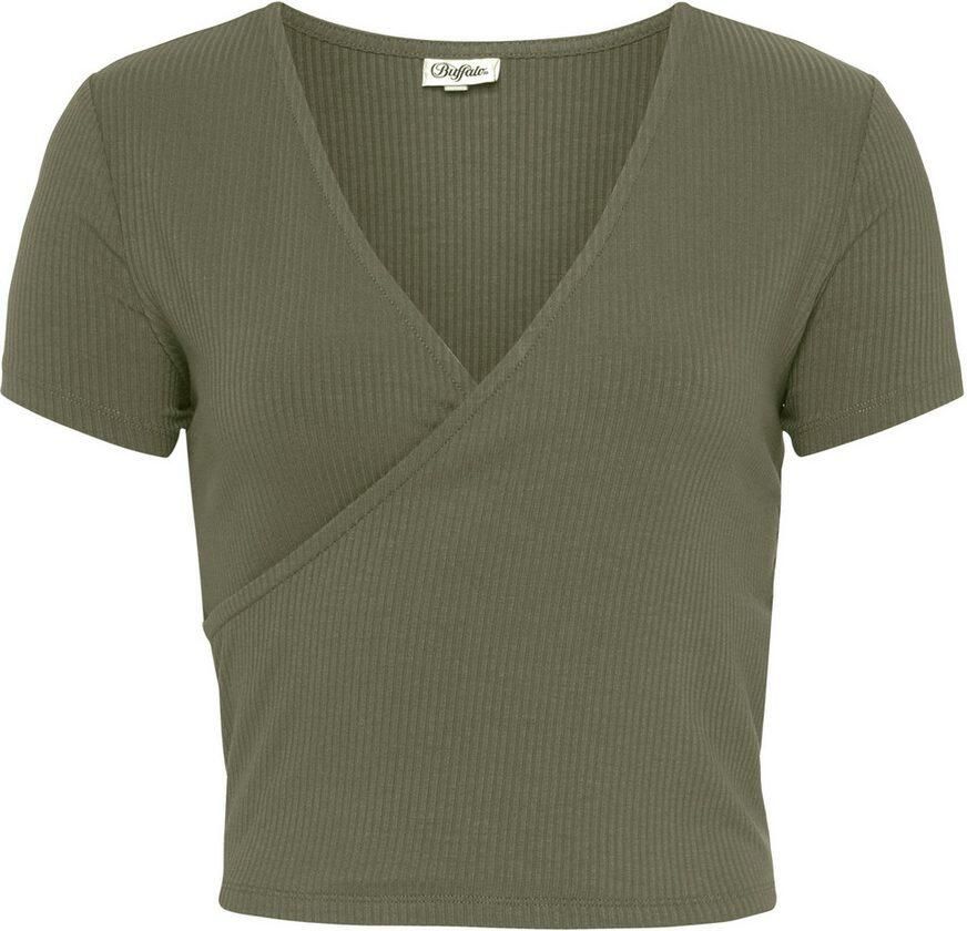 Buffalo Shirt met korte mouwen met wikkellook en v-hals t-shirt nauwsluitend basic