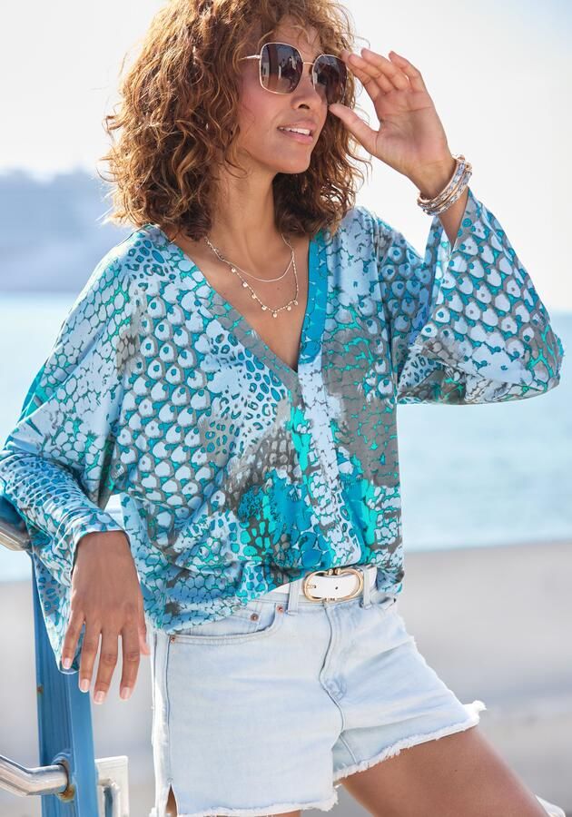 Buffalo Shirt met vleermuismouwen met animalprint losse blouse met v-hals blouseshirt - Foto 6