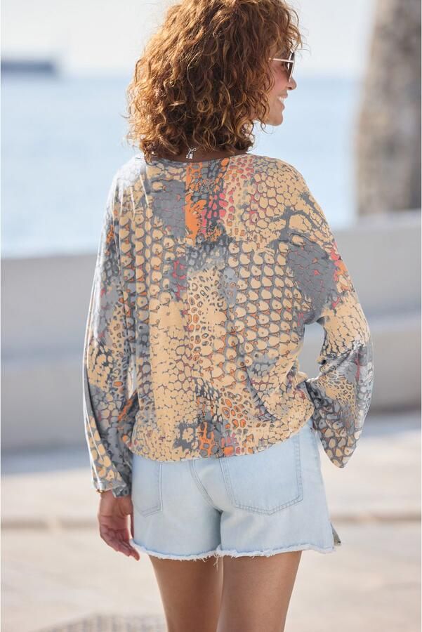 Buffalo Shirt met vleermuismouwen met animalprint losse blouse met v-hals blouseshirt - Foto 5