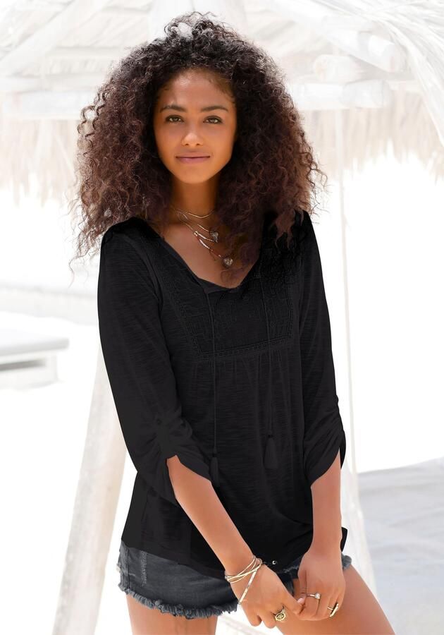 Buffalo Strandshirt met borduursel en kwastjes tuniek 3 4 mouw blouseshirt - Foto 5