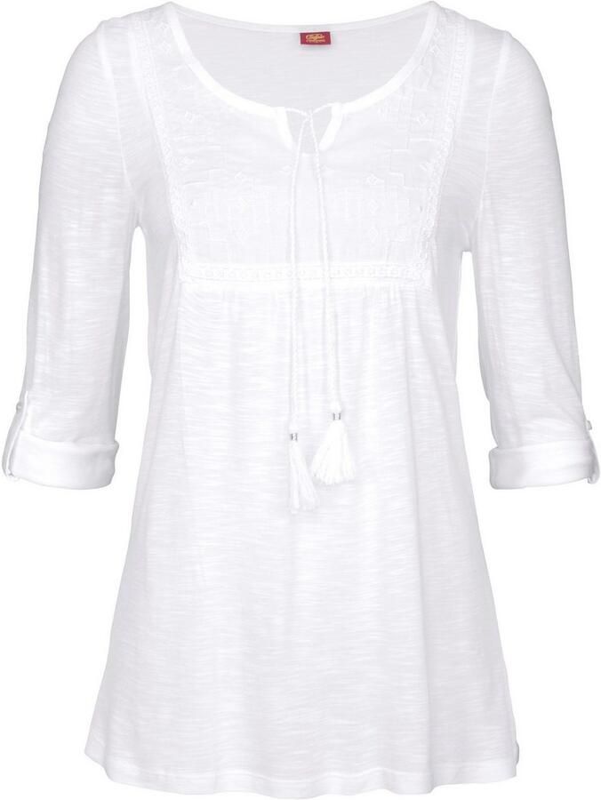 Buffalo Strandshirt met borduursel en kwastjes tuniek 3 4 mouw blouseshirt