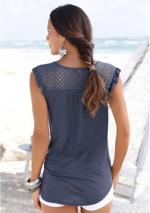 Buffalo Strandshirt met kanten inzet op de rug en ruches shirt met korte mouwen - Foto 7