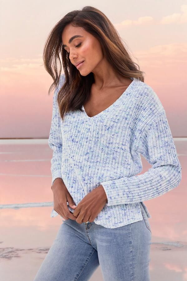 Buffalo Trui met V-hals van zachte chenille gebreide trui knus en zacht pastel - Foto 5