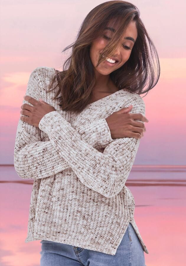 Buffalo Trui met V-hals van zachte chenille gebreide trui knus en zacht pastel - Foto 6